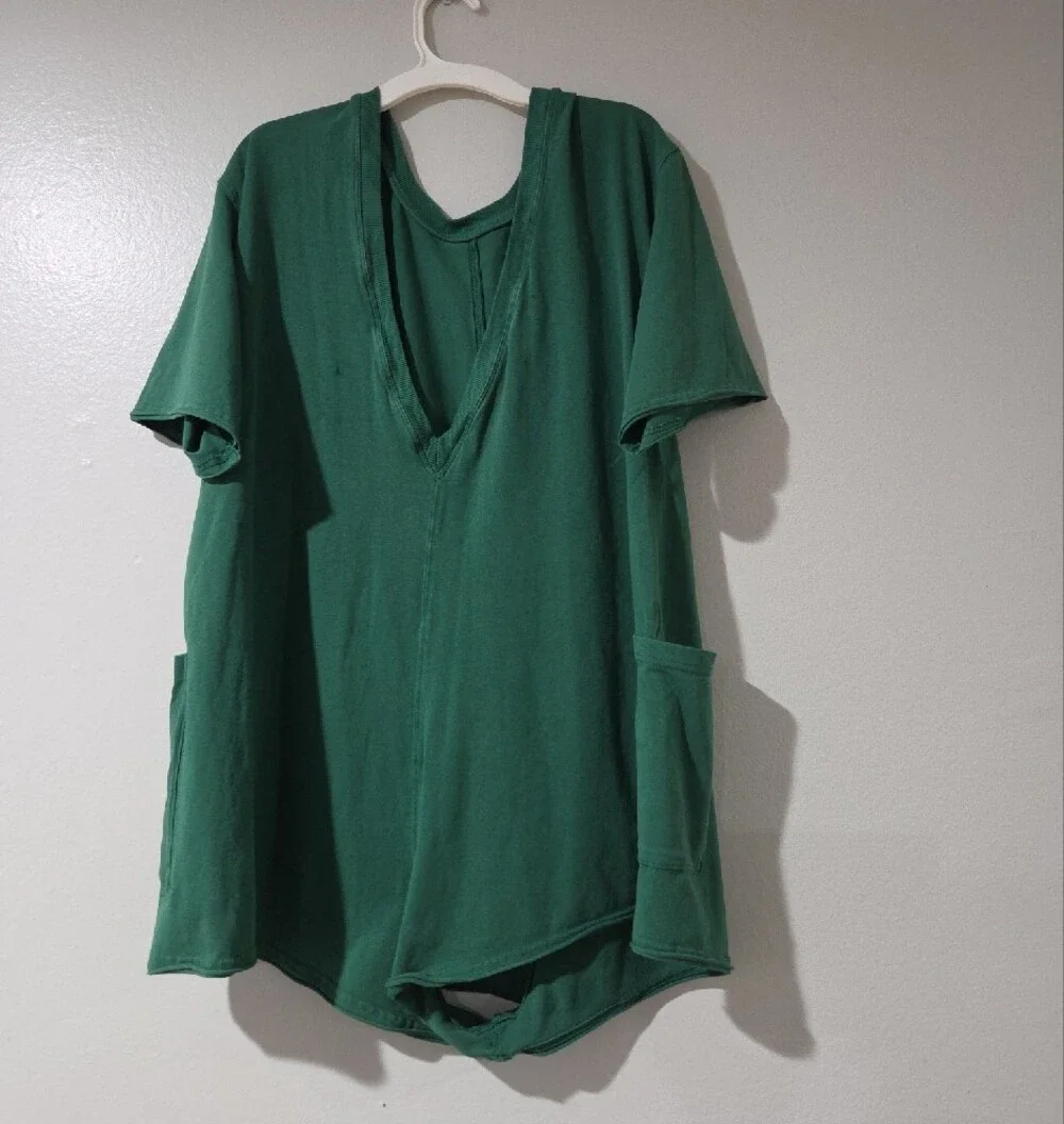 Free People Green Short-Sleeve Tunic with Pockets